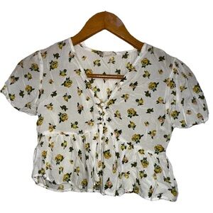 Altar'd State Peplum Blouse Citrus Fruit Print Short Sleeve Button Summer Sz S